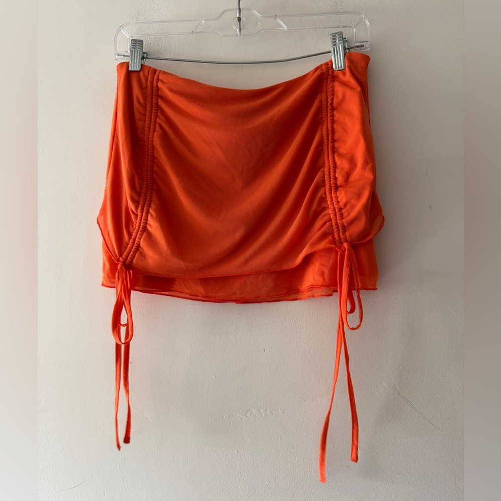 Superdown Indy Orange Ruched Drawstring Mesh Mini… - image 1